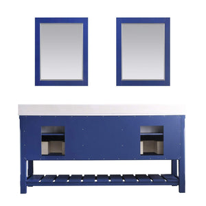 Altair Vanity Altair Georgia 72" Double Bathroom Vanity Set in Jewelry Blue or White and Composite Carrara White Stone Top with White Farmhouse Basin With Mirror