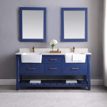 Load image into Gallery viewer, Altair Vanity Altair Georgia 72&quot; Double Bathroom Vanity Set in Jewelry Blue or White and Composite Carrara White Stone Top with White Farmhouse Basin With Mirror