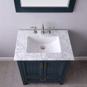 Altair Vanity Altair Isla 30" Single Bathroom Vanity Set in Classic Blue, Gray or White Finish and Carrara White Marble Countertop with Mirror