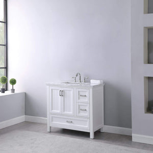 Altair Vanity Altair Isla 36" Single Bathroom Vanity Set in Classic Blue, Gray or White Finish and Carrara White Marble Countertop