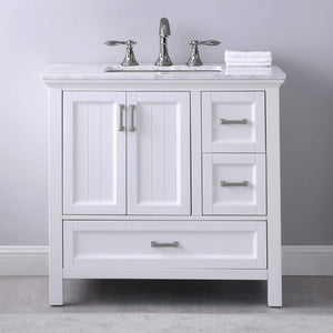 Altair Vanity Altair Isla 36" Single Bathroom Vanity Set in Classic Blue, Gray or White Finish and Carrara White Marble Countertop