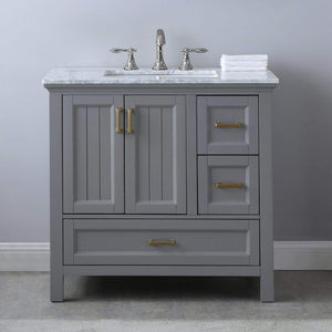 Altair Vanity Altair Isla 36" Single Bathroom Vanity Set in Classic Blue, Gray or White Finish and Carrara White Marble Countertop