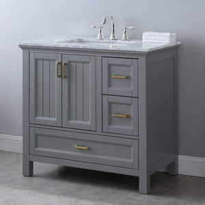 Altair Vanity Altair Isla 36" Single Bathroom Vanity Set in Classic Blue, Gray or White Finish and Carrara White Marble Countertop