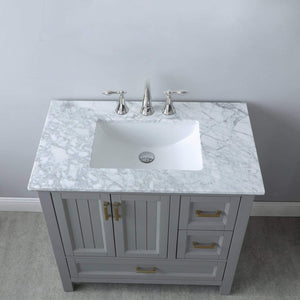 Altair Vanity Altair Isla 36" Single Bathroom Vanity Set in Classic Blue, Gray or White Finish and Carrara White Marble Countertop