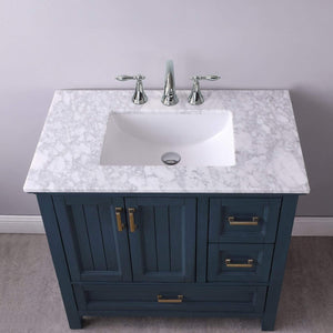 Altair Vanity Altair Isla 36" Single Bathroom Vanity Set in Classic Blue, Gray or White Finish and Carrara White Marble Countertop