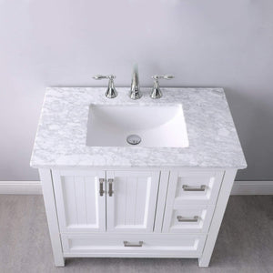 Altair Vanity Altair Isla 36" Single Bathroom Vanity Set in Classic Blue, Gray or White Finish and Carrara White Marble Countertop