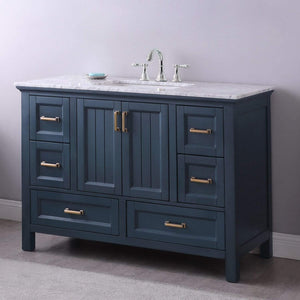 Altair Vanity Altair Isla 48" Single Bathroom Vanity Set in Classic Blue, Gray or White Finish and Carrara White Marble Countertop