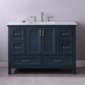 Altair Vanity Altair Isla 48" Single Bathroom Vanity Set in Classic Blue, Gray or White Finish and Carrara White Marble Countertop