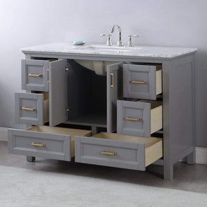 Altair Vanity Altair Isla 48" Single Bathroom Vanity Set in Classic Blue, Gray or White Finish and Carrara White Marble Countertop