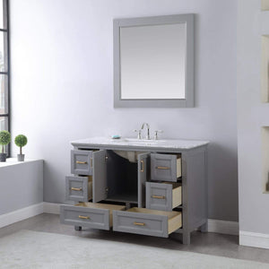Altair Vanity Altair Isla 48" Single Bathroom Vanity Set in Classic Blue, Gray or White Finish and Carrara White Marble Countertop with Mirror