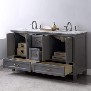 Altair Vanity Altair Isla 60" Double Bathroom Vanity Set in Classic Blue, Gray or White Finish and Carrara White Marble Countertop