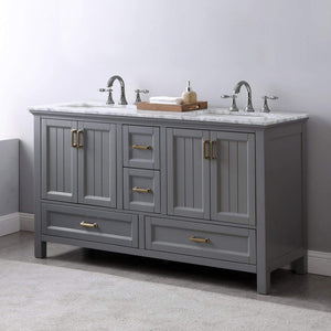 Altair Vanity Altair Isla 60" Double Bathroom Vanity Set in Classic Blue, Gray or White Finish and Carrara White Marble Countertop