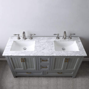 Altair Vanity Altair Isla 60" Double Bathroom Vanity Set in Classic Blue, Gray or White Finish and Carrara White Marble Countertop