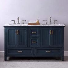 Load image into Gallery viewer, Altair Vanity Altair Isla 60&quot; Double Bathroom Vanity Set in Classic Blue, Gray or White Finish and Carrara White Marble Countertop