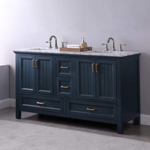 Altair Vanity Altair Isla 60" Double Bathroom Vanity Set in Classic Blue, Gray or White Finish and Carrara White Marble Countertop