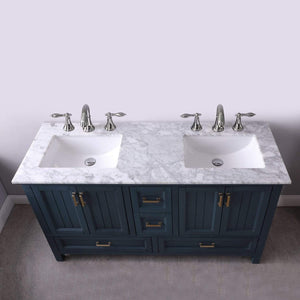 Altair Vanity Altair Isla 60" Double Bathroom Vanity Set in Classic Blue, Gray or White Finish and Carrara White Marble Countertop