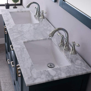 Altair Vanity Altair Isla 60" Double Bathroom Vanity Set in Classic Blue, Gray or White Finish and Carrara White Marble Countertop