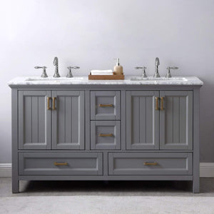 Altair Vanity Altair Isla 60" Double Bathroom Vanity Set in Classic Blue, Gray or White Finish and Carrara White Marble Countertop