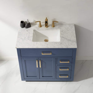 Altair Vanity Altair Ivy 36" Single Bathroom Vanity Set in Gray, White or Royal Blue Finish and Carrara White Marble Countertop