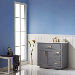 Altair Vanity Altair Ivy 36" Single Bathroom Vanity Set in Gray, White or Royal Blue Finish and Carrara White Marble Countertop