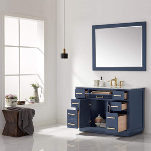 Altair Vanity Altair Ivy 48" Single Bathroom Vanity Set in Gray, White or Royal Blue Finish and Carrara White Marble Countertop with Mirror