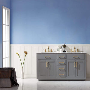 Altair Vanity Altair Ivy 60" Double Bathroom Vanity Set in Gray, White or Royal Blue Finish and Carrara White Marble Countertop