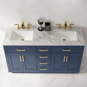 Altair Vanity Altair Ivy 60" Double Bathroom Vanity Set in Gray, White or Royal Blue Finish and Carrara White Marble Countertop