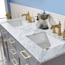 Load image into Gallery viewer, Altair Vanity Altair Ivy 60&quot; Double Bathroom Vanity Set in Gray, White or Royal Blue Finish and Carrara White Marble Countertop