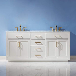 Altair Vanity Altair Ivy 72" Double Bathroom Vanity Set in Gray, White or Royal Blue Finish and Carrara White Marble Countertop