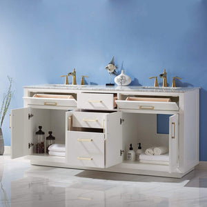 Altair Vanity Altair Ivy 72" Double Bathroom Vanity Set in Gray, White or Royal Blue Finish and Carrara White Marble Countertop