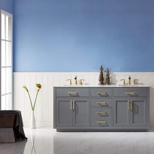 Altair Vanity Altair Ivy 72" Double Bathroom Vanity Set in Gray, White or Royal Blue Finish and Carrara White Marble Countertop