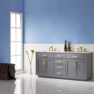 Altair Vanity Altair Ivy 72" Double Bathroom Vanity Set in Gray, White or Royal Blue Finish and Carrara White Marble Countertop