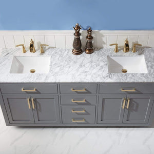 Altair Vanity Altair Ivy 72" Double Bathroom Vanity Set in Gray, White or Royal Blue Finish and Carrara White Marble Countertop