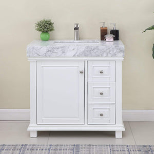 Altair Vanity Altair Jardin 36" Single Bathroom Vanity Set in Jewelry Blue or White Finish and Carrara White Marble Countertop