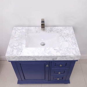 Altair Vanity Altair Jardin 36" Single Bathroom Vanity Set in Jewelry Blue or White Finish and Carrara White Marble Countertop