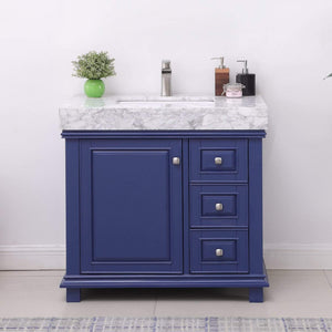 Altair Vanity Altair Jardin 36" Single Bathroom Vanity Set in Jewelry Blue or White Finish and Carrara White Marble Countertop