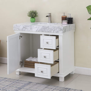 Altair Vanity Altair Jardin 36" Single Bathroom Vanity Set in Jewelry Blue or White Finish and Carrara White Marble Countertop