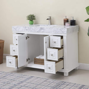 Altair Vanity Altair Jardin 48" Single Bathroom Vanity Set in Jewelry Blue or White Finish and Carrara White Marble Countertop