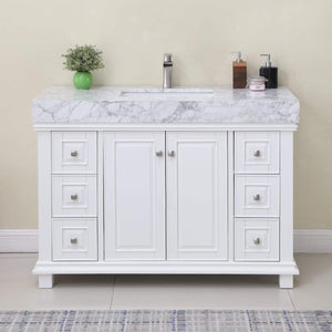 Altair Vanity Altair Jardin 48" Single Bathroom Vanity Set in Jewelry Blue or White Finish and Carrara White Marble Countertop