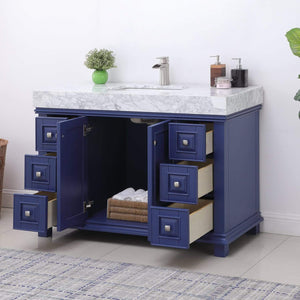 Altair Vanity Altair Jardin 48" Single Bathroom Vanity Set in Jewelry Blue or White Finish and Carrara White Marble Countertop