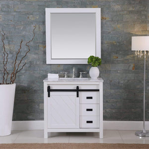 Altair Vanity Altair Kinsley 36" Single Bathroom Vanity Set in Gray or White Finish and Carrara White Marble Countertop with Mirror