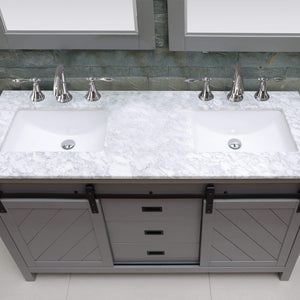 Altair Vanity Altair Kinsley 60" Double Bathroom Vanity Set in Gray or White Finish and Carrara White Marble Countertop with Mirror