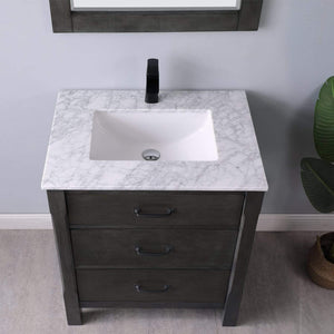 Altair Vanity Altair Maribella 30" Single Bathroom Vanity Set in White or Rust Black Finish and Carrara White Marble Countertop With Mirror