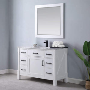 Altair Vanity Altair Maribella 48" Single Bathroom Vanity Set in White or Rust Black Finish and Carrara White Marble Countertop With Mirror