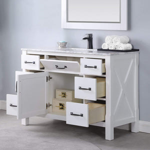 Altair Vanity Altair Maribella 48" Single Bathroom Vanity Set in White or Rust Black Finish and Carrara White Marble Countertop With Mirror