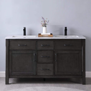 Altair Vanity Altair Maribella 60" Double Bathroom Vanity Set in White or Rust Black Finish and Carrara White Marble Countertop