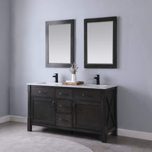 Load image into Gallery viewer, Altair Vanity Altair Maribella 60&quot; Double Bathroom Vanity Set in White or Rust Black Finish and Carrara White Marble Countertop With Mirror