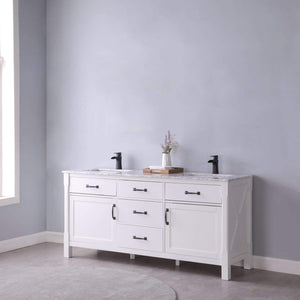 Altair Vanity Altair Maribella 72" Double Bathroom Vanity Set in White or Rust Black Finish and Carrara White Marble Countertop