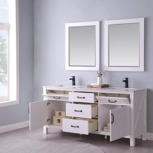 Altair Vanity Altair Maribella 72" Double Bathroom Vanity Set in White or Rust Black Finish and Carrara White Marble Countertop With Mirror