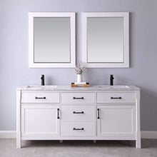 Load image into Gallery viewer, Altair Vanity Altair Maribella 72&quot; Double Bathroom Vanity Set in White or Rust Black Finish and Carrara White Marble Countertop With Mirror